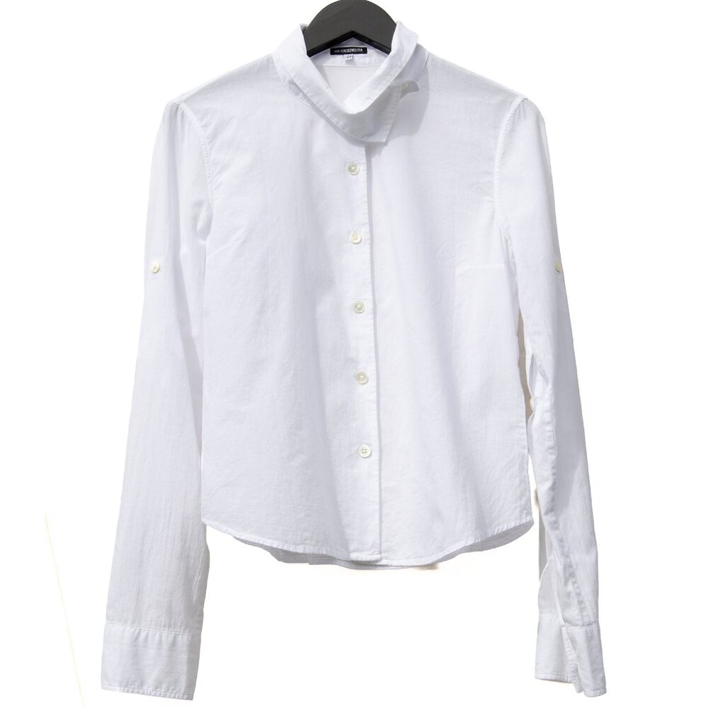 ANN DEMEULEMEESTER Offset Collar White Button Up Shirt 100% Cotton FR38 US6 EUC!